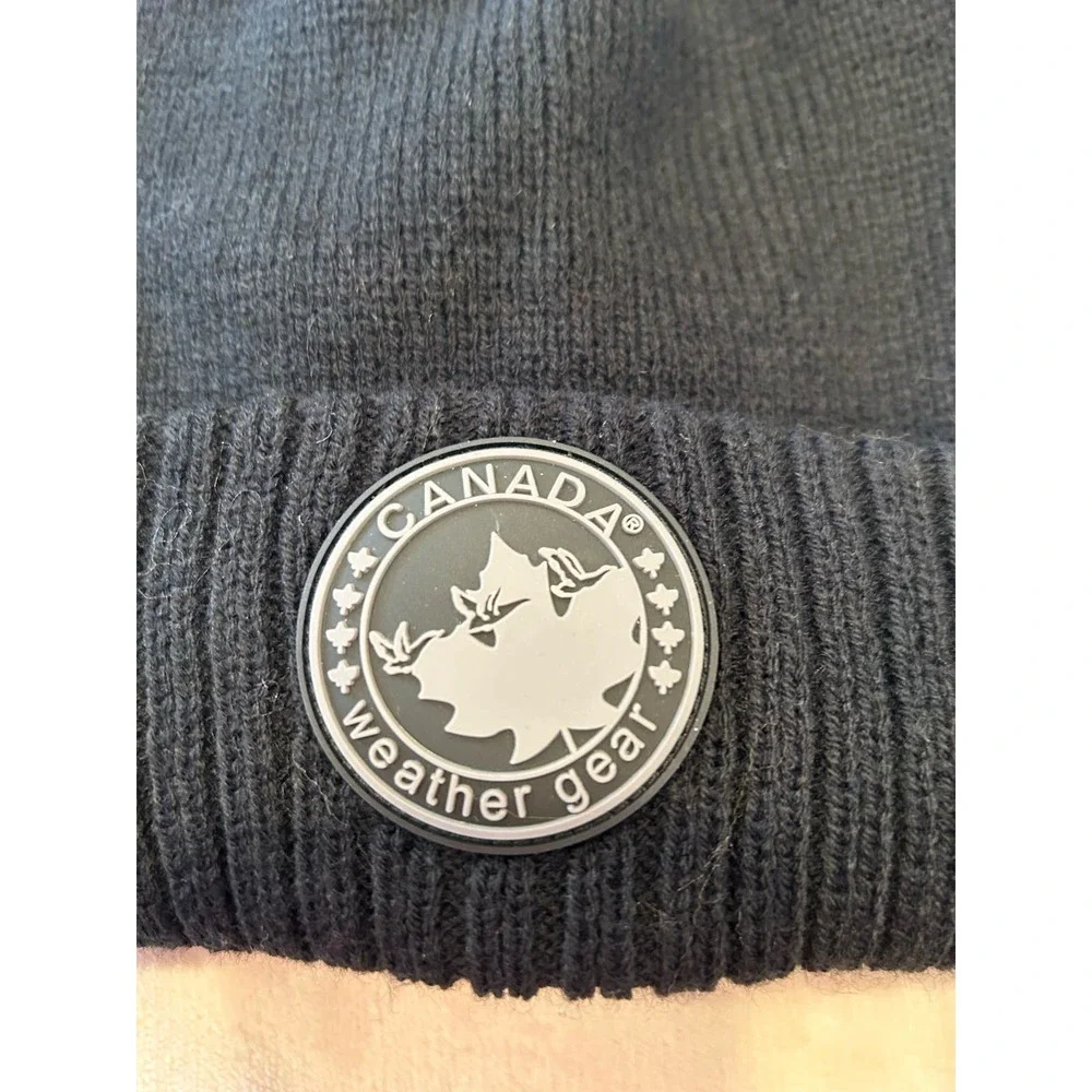 CANADA WEATHER GEAR Black Fleece Lined Logo Beanie Winter Hat
